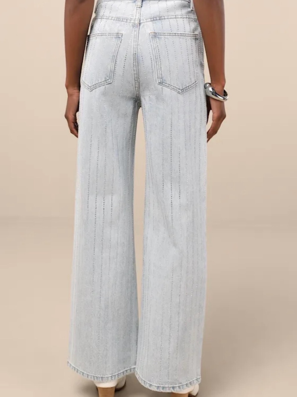 Lulus Danice Light Wash Denim Rhinestone Straight Leg Jeans Blue - Size M - Picture 3 of 9
